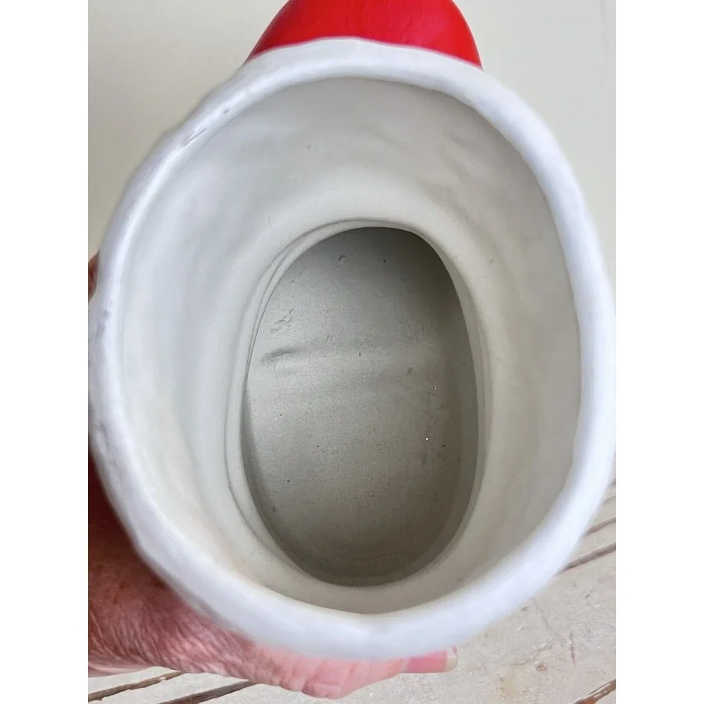 Vintage Hand Painted Ceramic Christmas Santa Boot Candy Cane Holder / Planter